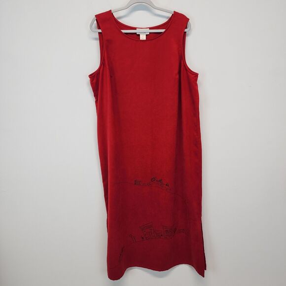 Vintage David Dart Maxi Dress Size 1X Red Shopping Thrifting Theme 90s Teacher - Picture 2 of 12